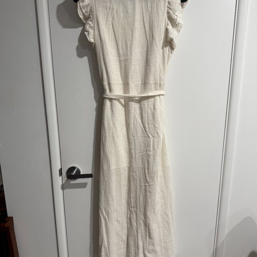 White Linen Button Up Dress With Flutter Sleeve - image 2